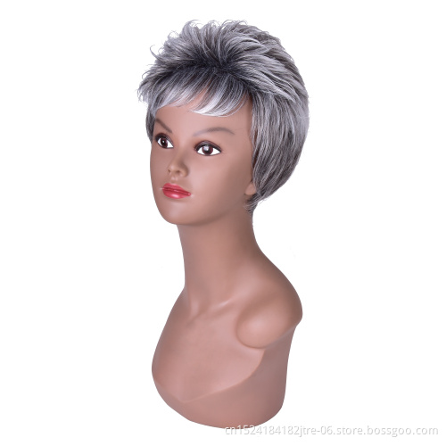 short grey machine made synthetic wig